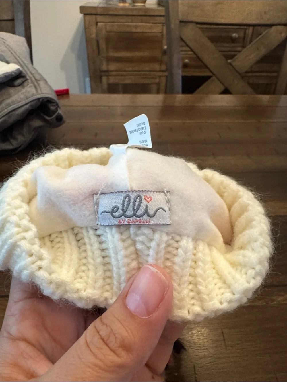 Cream Knit Pom Pom Hat and Mittens Set - Multicolor Heart Pattern - Kids